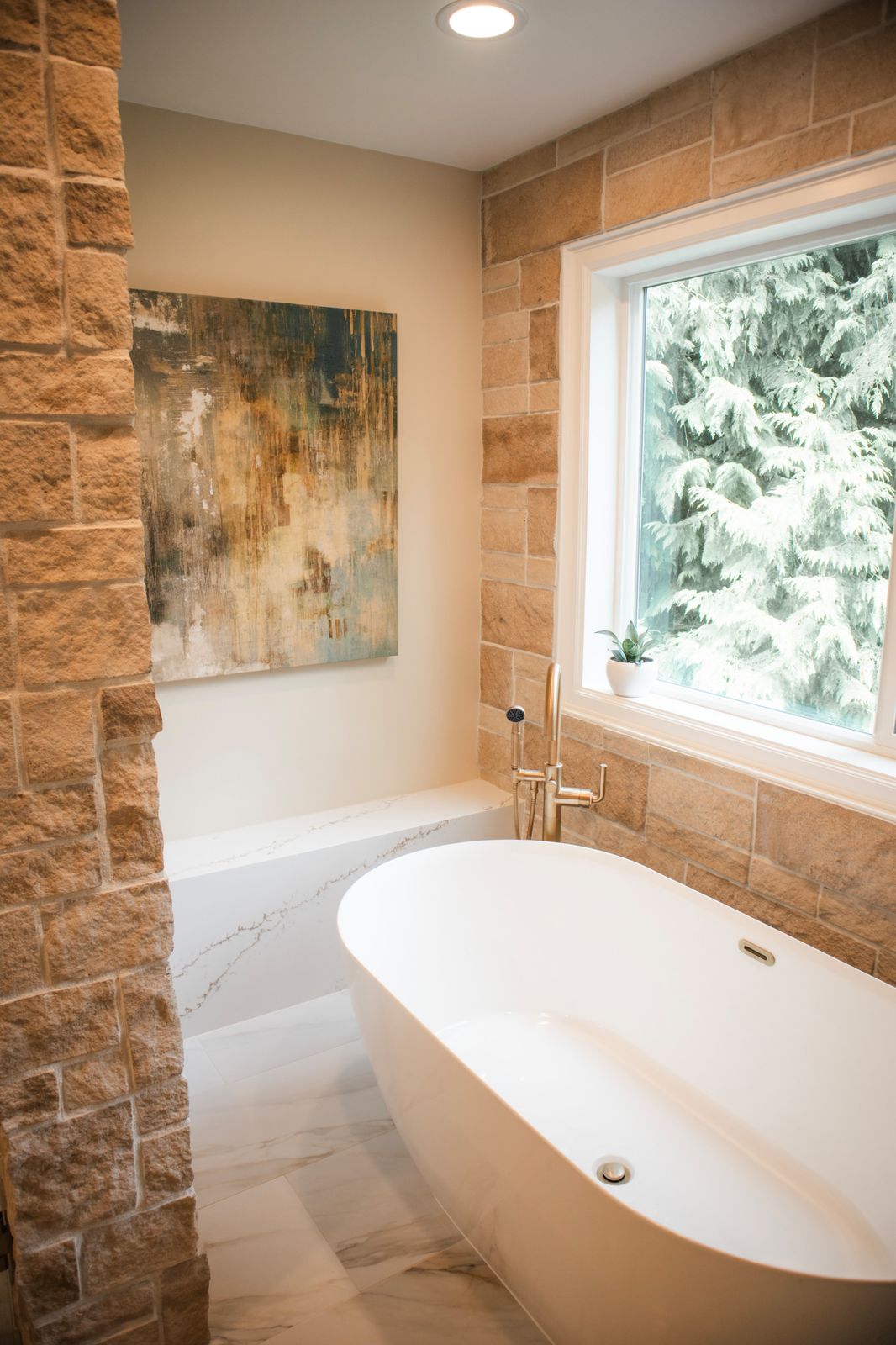 Bathroom remodel with walk-in shower and freestanding tub