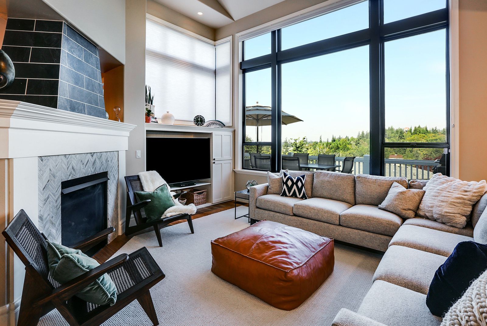 Living room color palette with fireplace