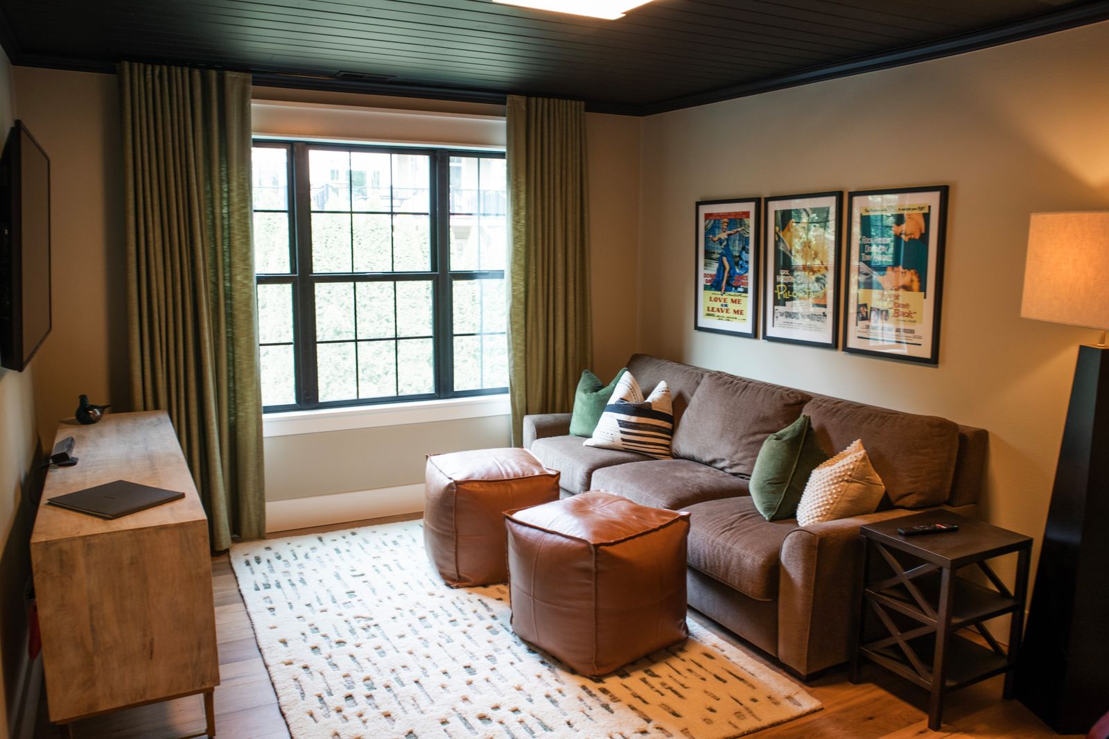 Den with layered lighting